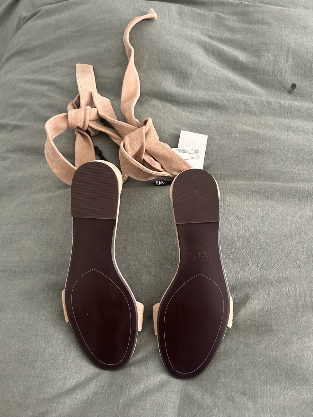 Zara Nude Tie-Strap Suede Sandals - Picture 4 of 5